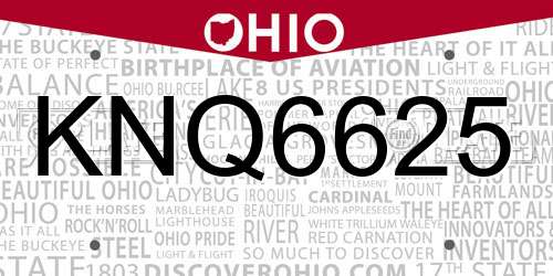 KNQ6625 Ohio License Plate