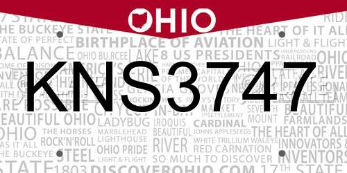 KNS3747 Ohio License Plate
