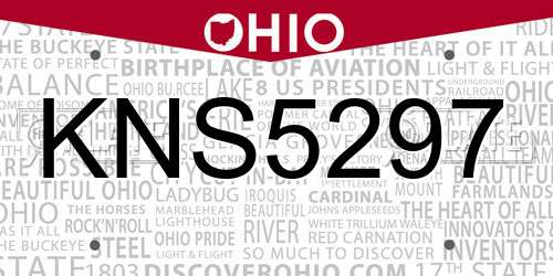 KNS5297 Ohio License Plate