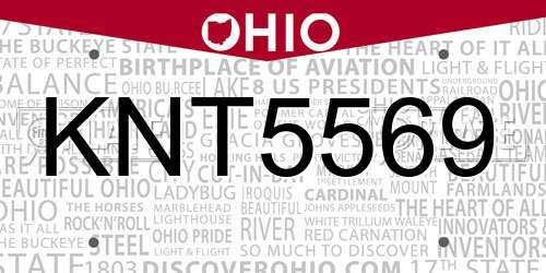 KNT5569 Ohio License Plate