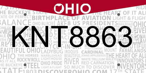 KNT8863 Ohio License Plate