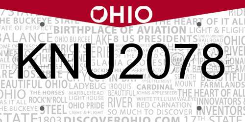 KNU2078 Ohio License Plate