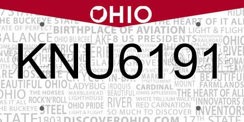 KNU6191 Ohio License Plate