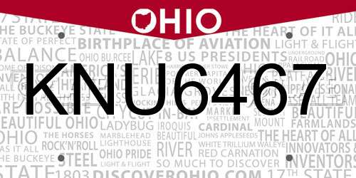 KNU6467 Ohio License Plate