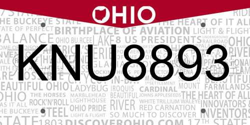 KNU8893 Ohio License Plate