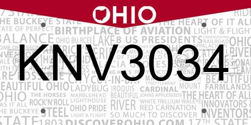 KNV3034 Ohio License Plate