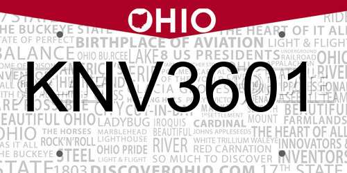 KNV3601 Ohio License Plate