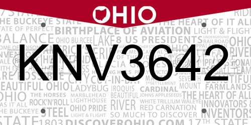 KNV3642 Ohio License Plate