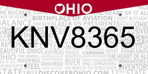 KNV8365 Ohio License Plate