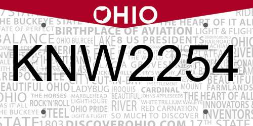 KNW2254 Ohio License Plate