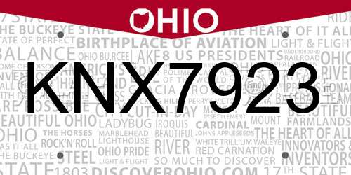 KNX7923 Ohio License Plate