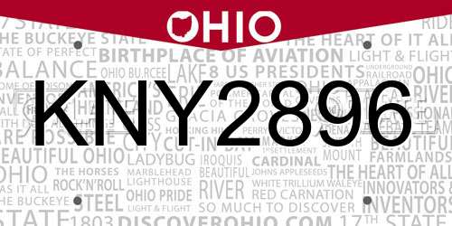 KNY2896 Ohio License Plate