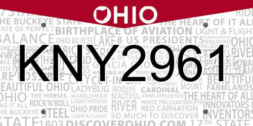 KNY2961 Ohio License Plate
