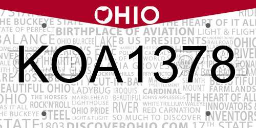 KOA1378 Ohio License Plate