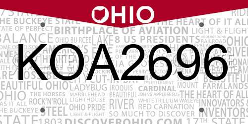KOA2696 Ohio License Plate