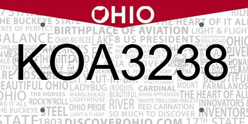 KOA3238 Ohio License Plate