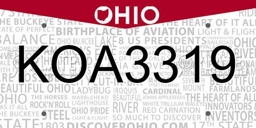 KOA3319 Ohio License Plate