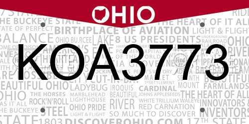 KOA3773 Ohio License Plate