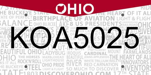 KOA5025 Ohio License Plate