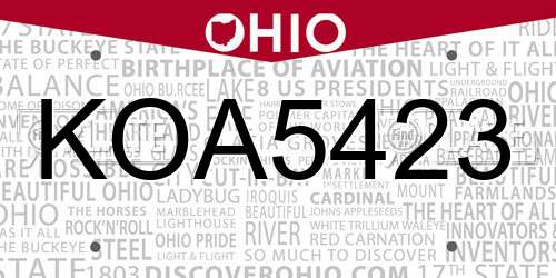 KOA5423 Ohio License Plate