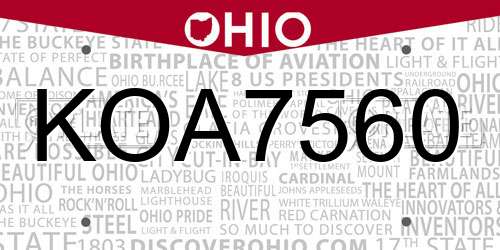 KOA7560 Ohio License Plate