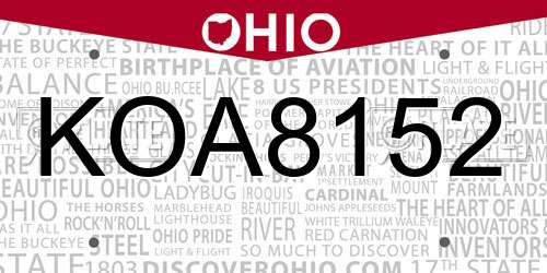 KOA8152 Ohio License Plate