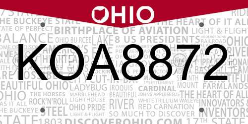KOA8872 Ohio License Plate
