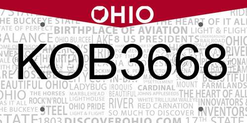 KOB3668 Ohio License Plate