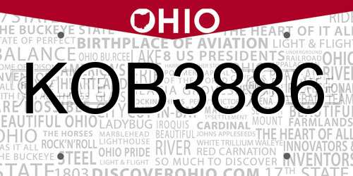 KOB3886 Ohio License Plate