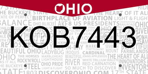 KOB7443 Ohio License Plate