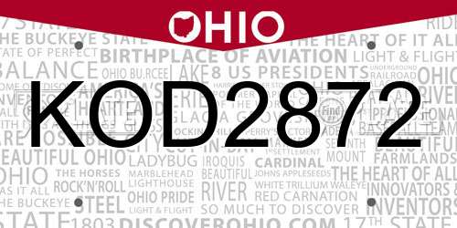 KOD2872 Ohio License Plate