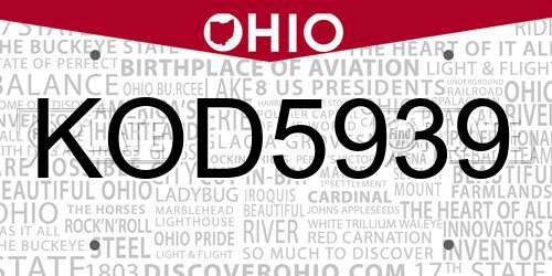 KOD5939 Ohio License Plate