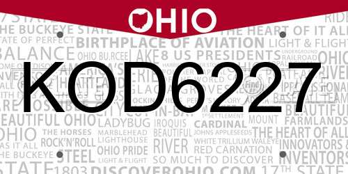 KOD6227 Ohio License Plate