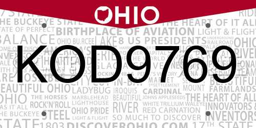 KOD9769 Ohio License Plate