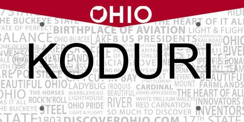 KODURI Ohio License Plate