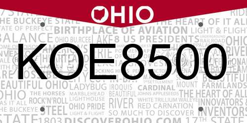 KOE8500 Ohio License Plate
