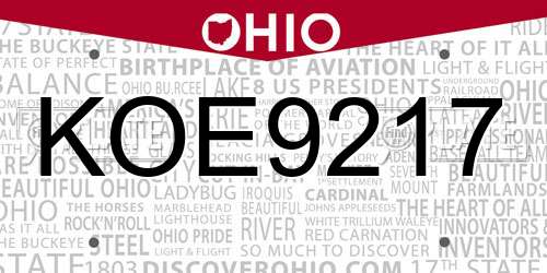 KOE9217 Ohio License Plate