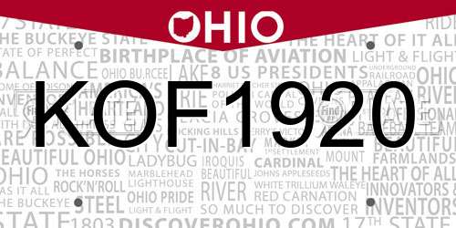 KOF1920 Ohio License Plate