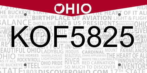 KOF5825 Ohio License Plate