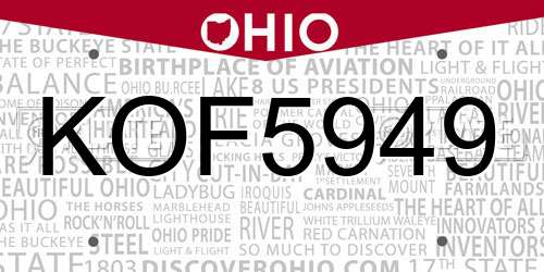 KOF5949 Ohio License Plate