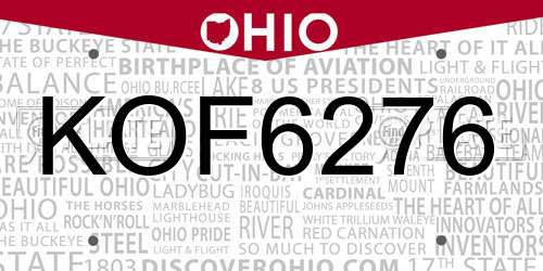 KOF6276 Ohio License Plate