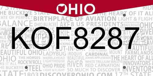 KOF8287 Ohio License Plate