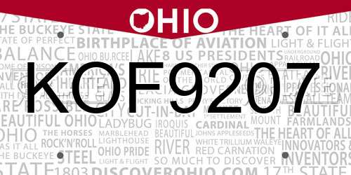 KOF9207 Ohio License Plate