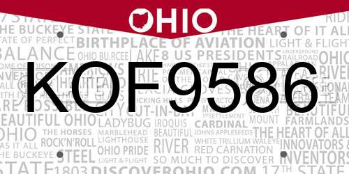 KOF9586 Ohio License Plate