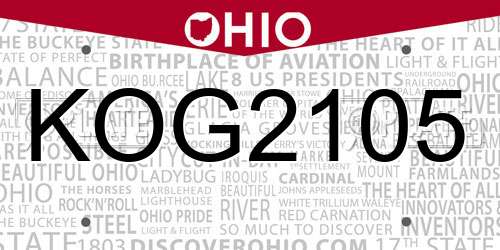 KOG2105 Ohio License Plate