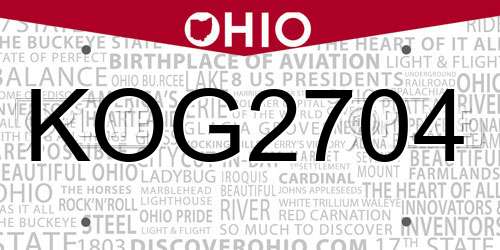 KOG2704 Ohio License Plate