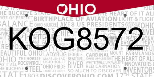 KOG8572 Ohio License Plate