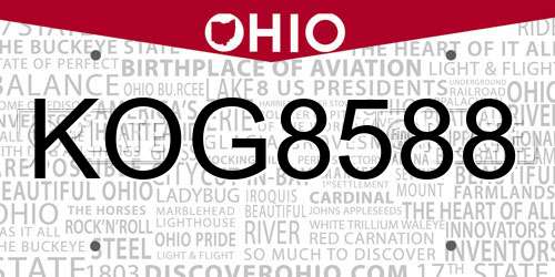 KOG8588 Ohio License Plate