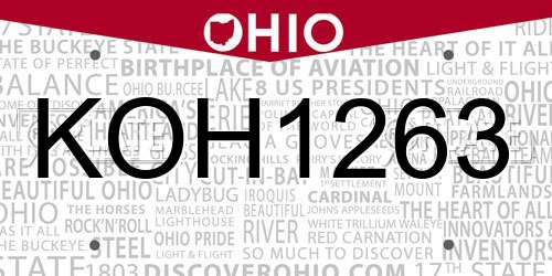 KOH1263 Ohio License Plate