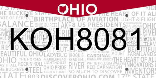 KOH8081 Ohio License Plate